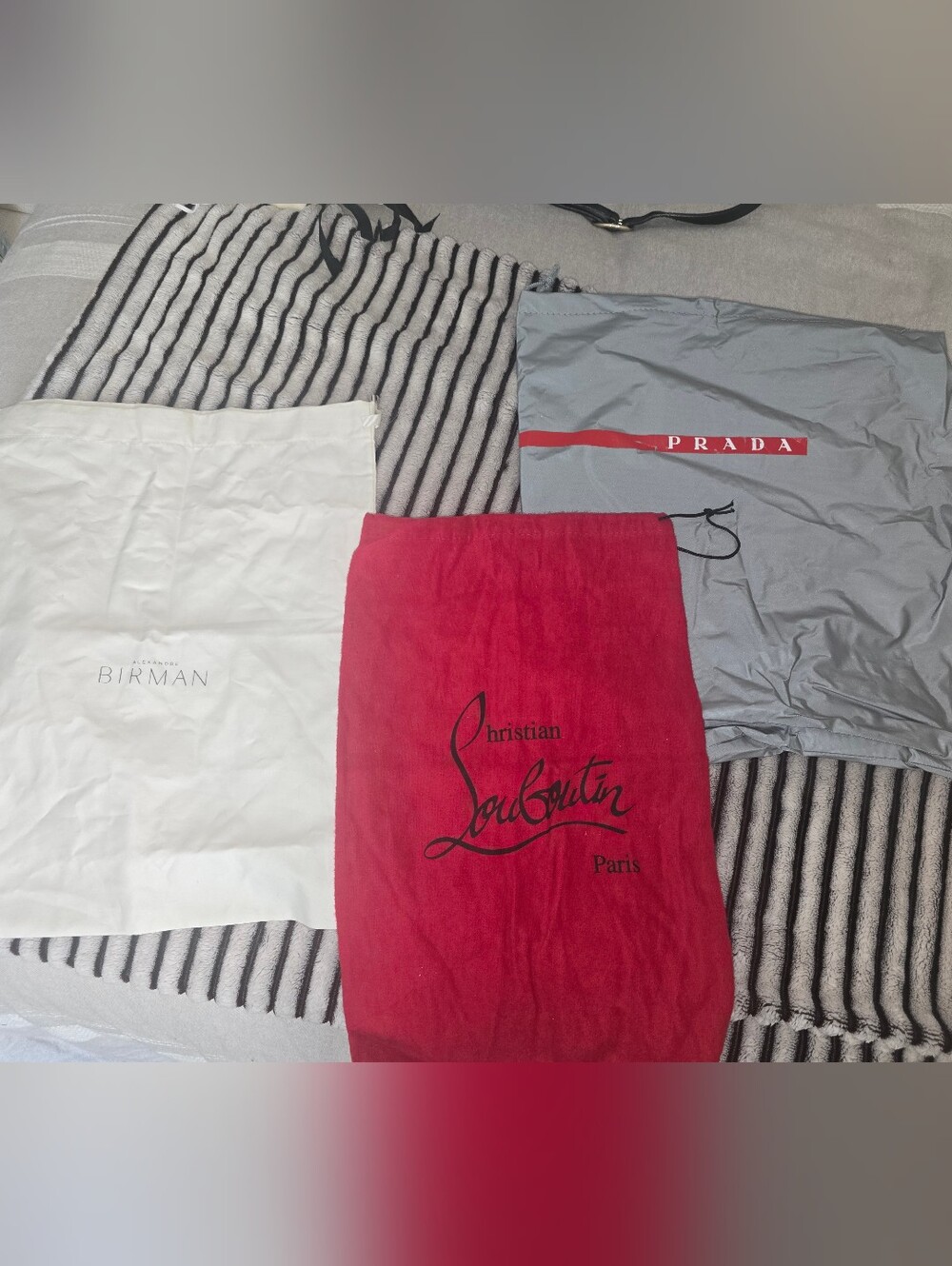 Prada, Louboutin, & Alexandre Birman Dust Bags (Set Of 3)